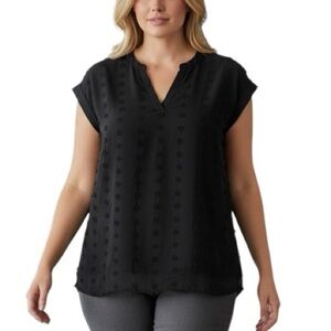 Papermoon Medium Black Cap Sleeve Textured Dot Blouse Office Minimalist